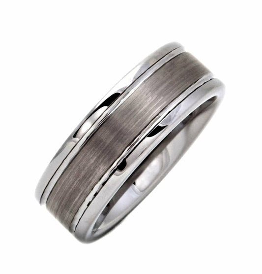 8mm Brushed Center Tungsten Carbide Wedding Ring