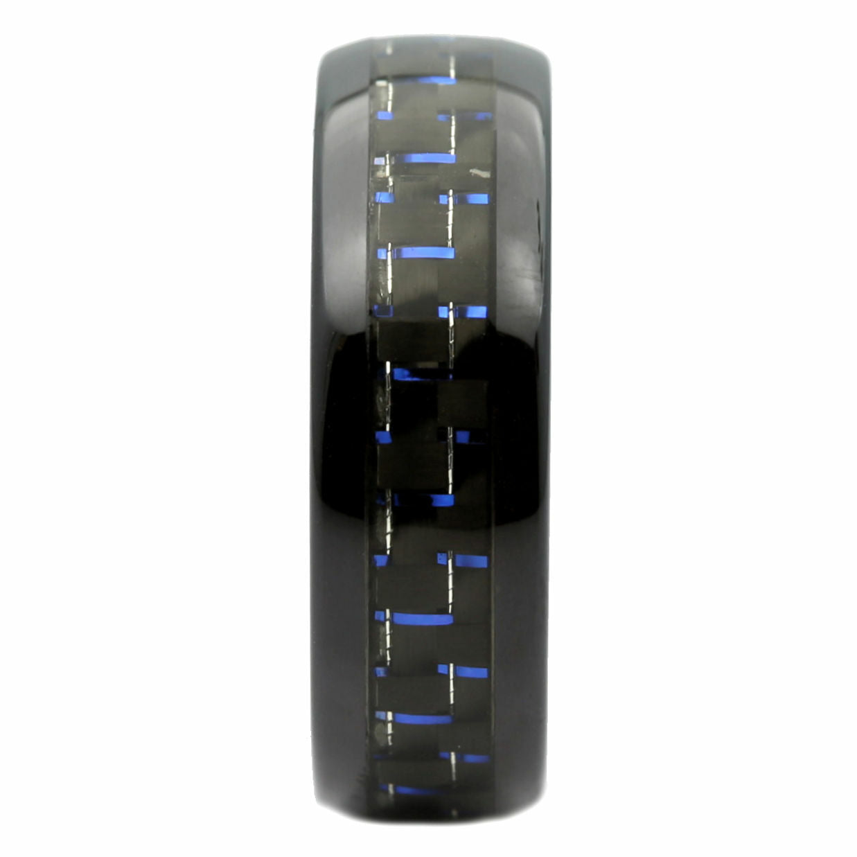 Tungsten Carbide Black Plated 8 or 10mm with Black/Blue Carbon Fiber Inlay Ring