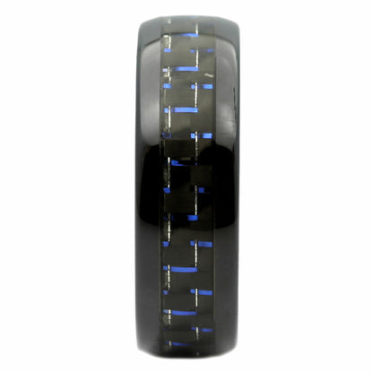 Tungsten Carbide Black Plated 8 or 10mm with Black/Blue Carbon Fiber Inlay Ring