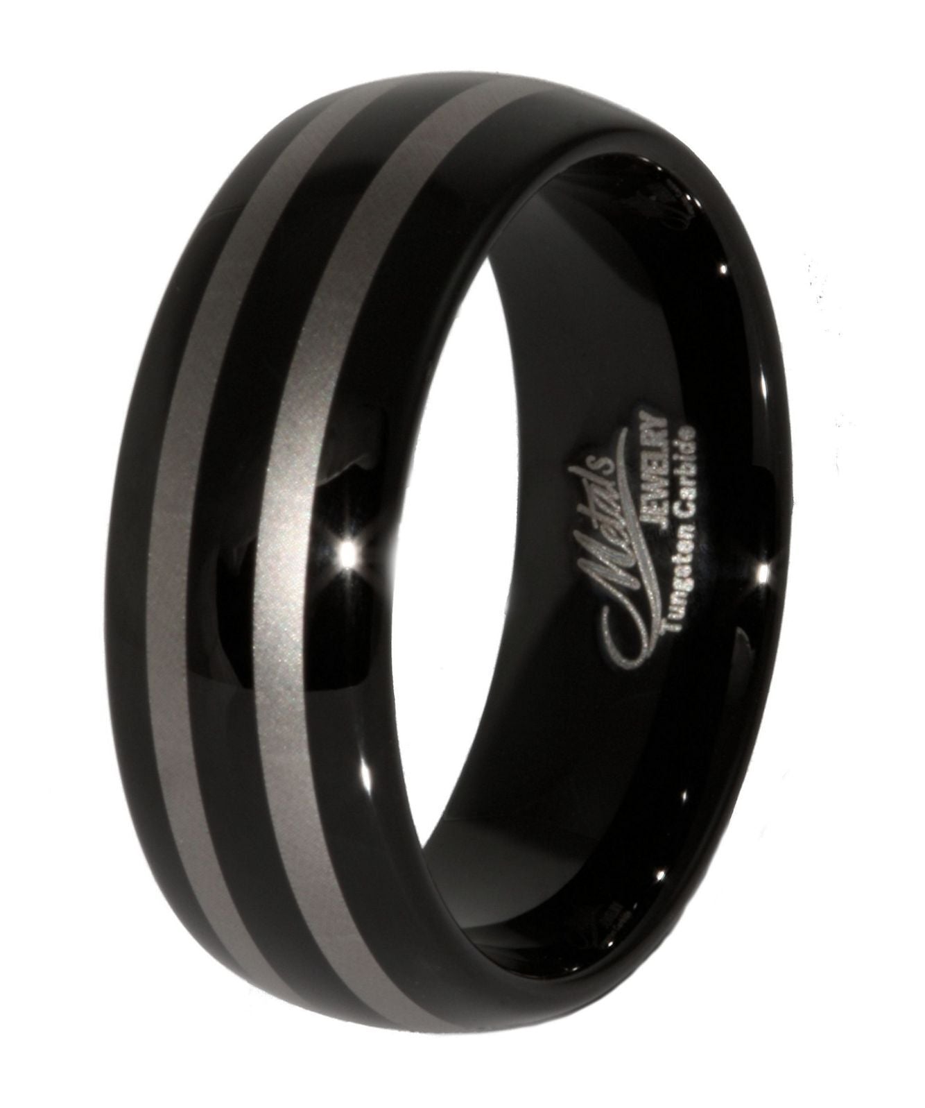 8mm Black Plated Laser Engraved Double Striped Tungsten Carbide Ring Size 6-13