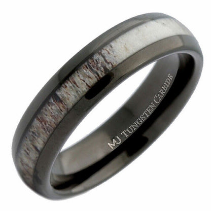 Choose From Black Plated or White Tungsten Carbide 6mm Deer Antler Inlay Ring