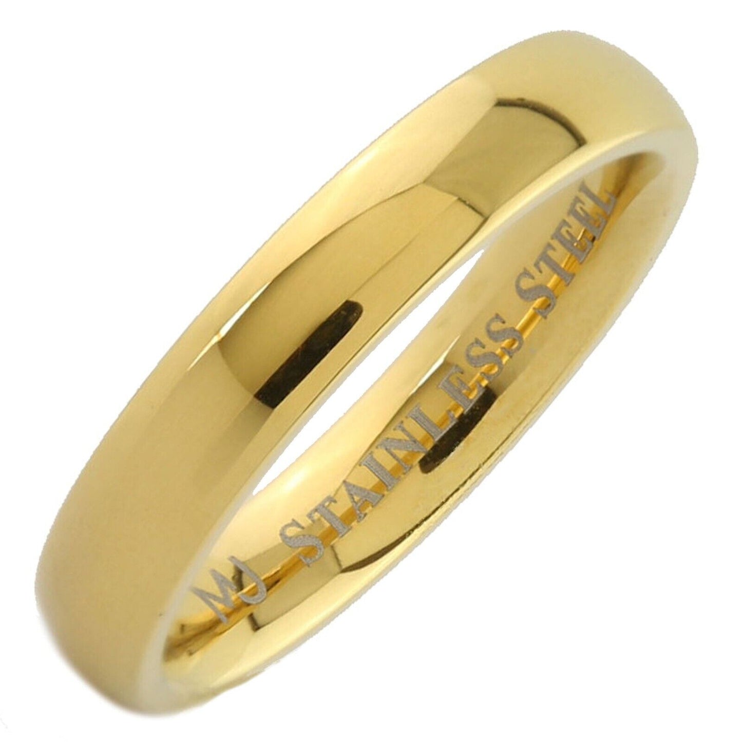 Gold, Rose Gold or Polished 4 or 6mm Stainless Steel Band Half Dome Ring