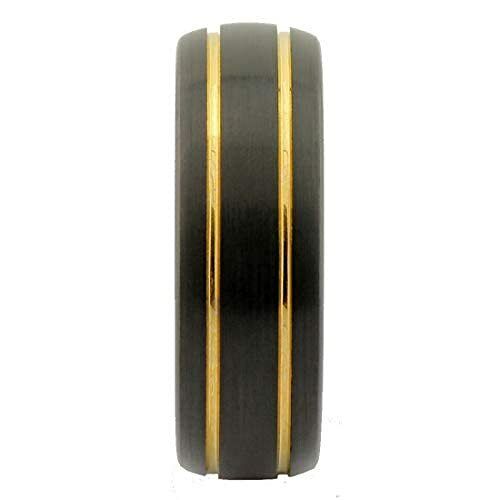 Rose Gold Plated or Gold Plated Stripes Tungsten Carbide Black Plated Ring