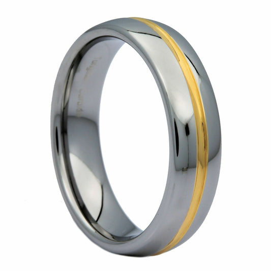 6mm or 8mm Gold Plated Center Groove Ring Tungsten Carbide High Polished Band