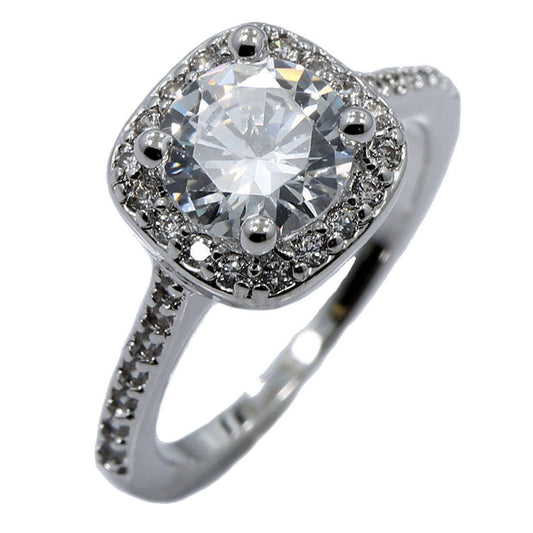 18K White Gold Plated Wedding Band Square Cubic Zirconia Ring