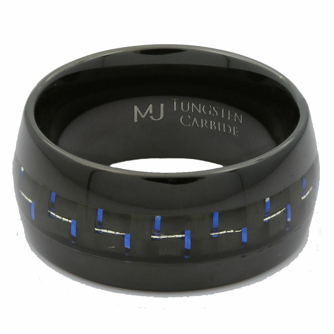 Tungsten Carbide Black Plated 8 or 10mm with Black/Blue Carbon Fiber Inlay Ring