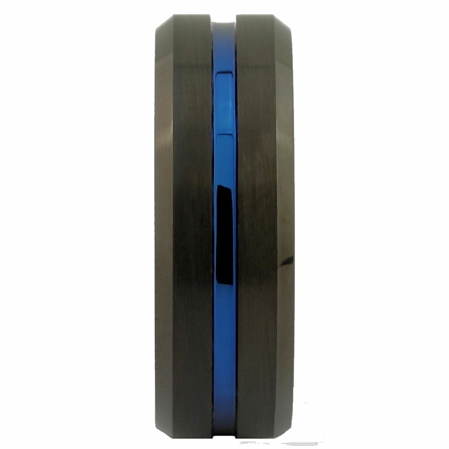Tungsten Carbide 6mm or 8mm Band Blue Groove and Inside, Black Plated Ring