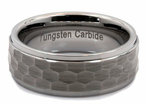 8mm Hammered Stepped Edges Tungsten Carbide Men's Band Wedding Ring