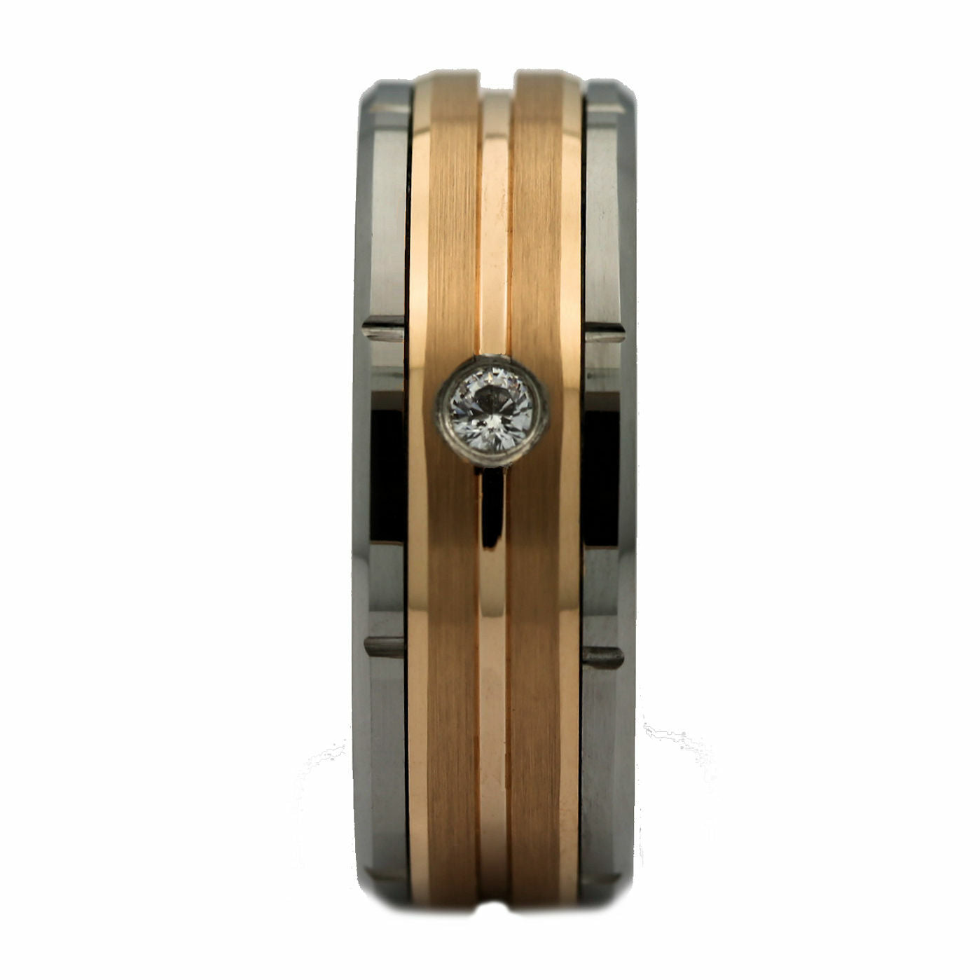 8mm Tungsten Carbide Rose Gold Plated Grooved Center 2mm CZ Ring