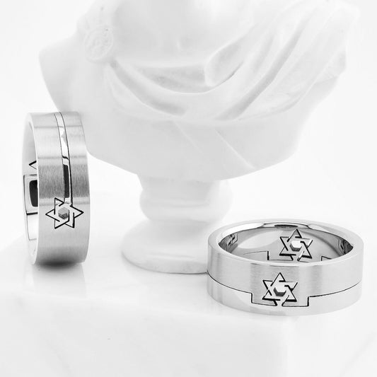 8mm Star Of David 2 Part Puzzle Ring Surgical Steel 316L Stainless Steel