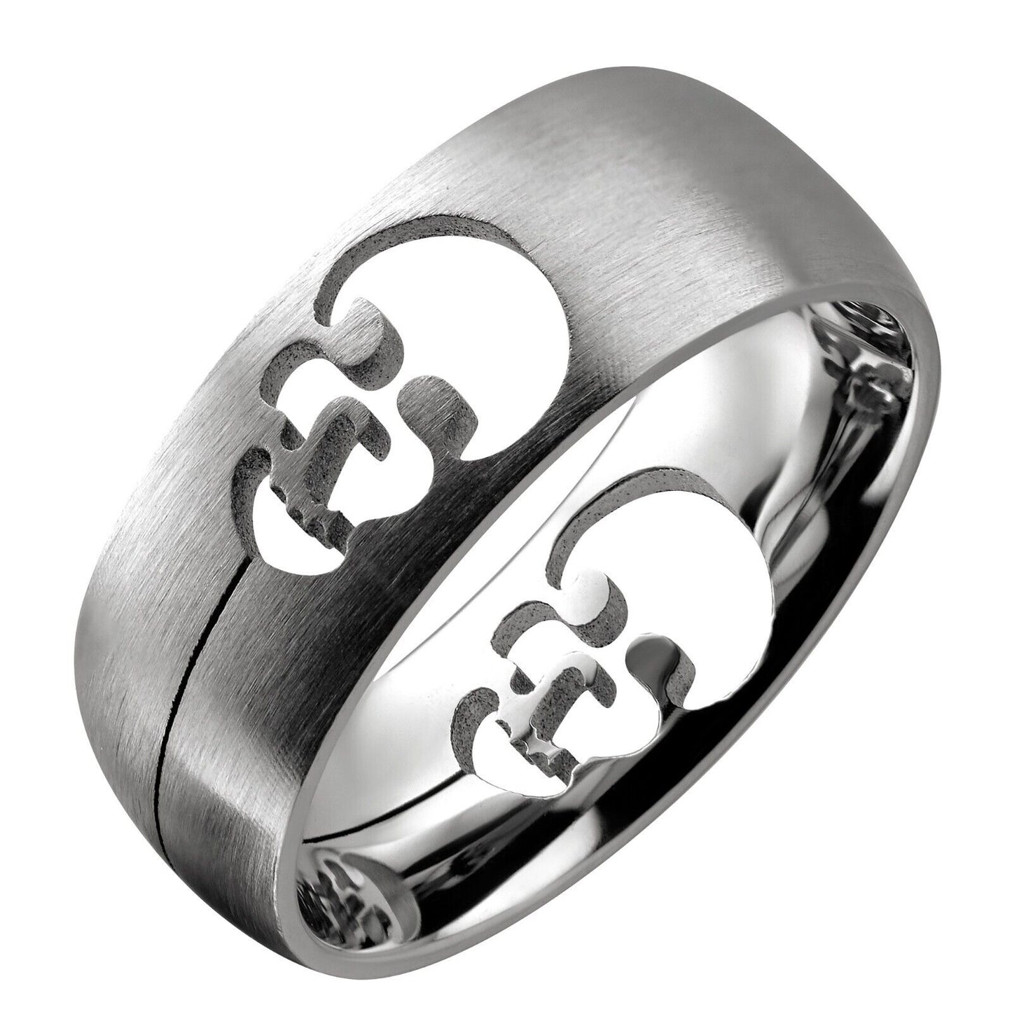 Brushed Stainless Steel cut out Skull Ring Comfort Fit
