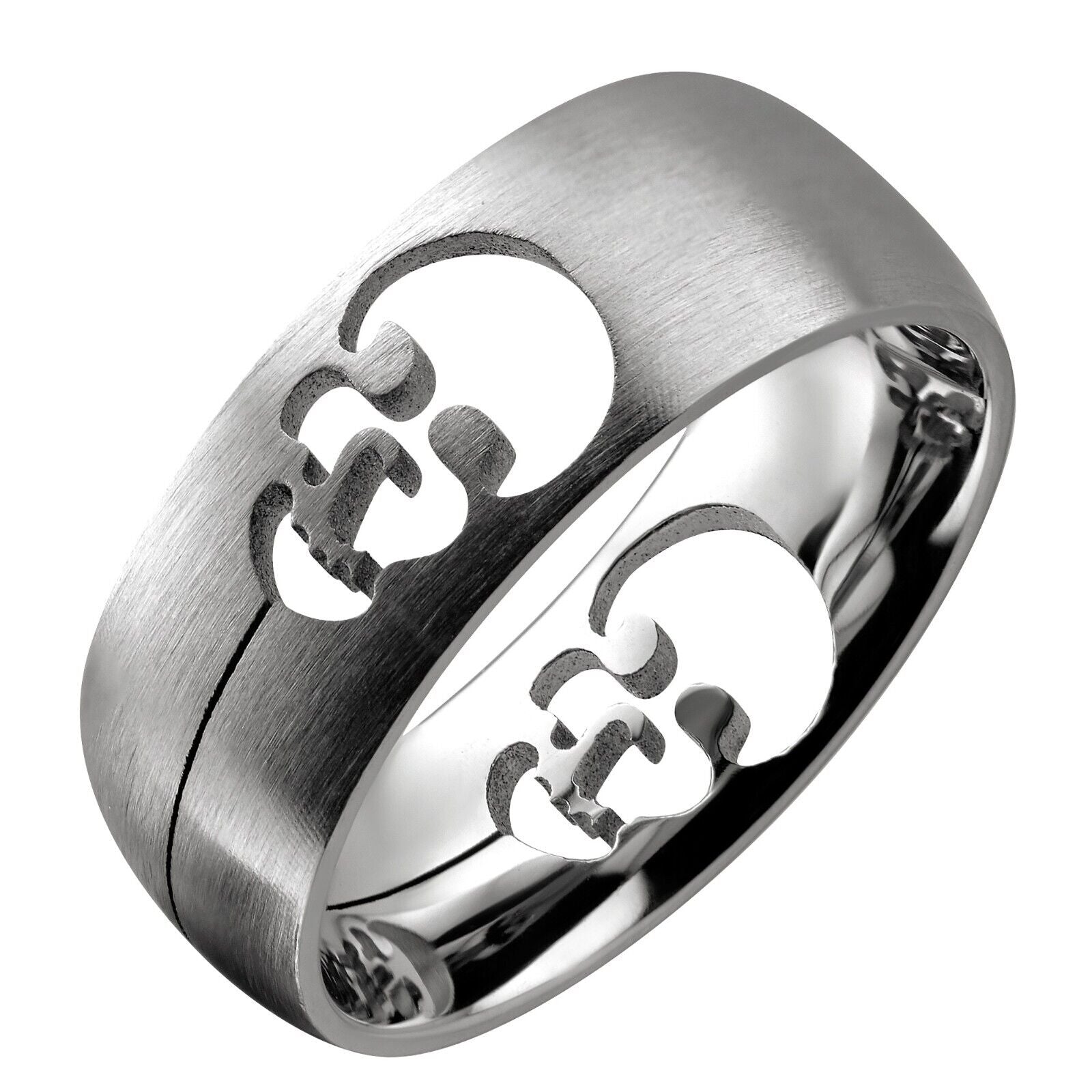 Brushed Stainless Steel cut out Skull Ring Comfort Fit