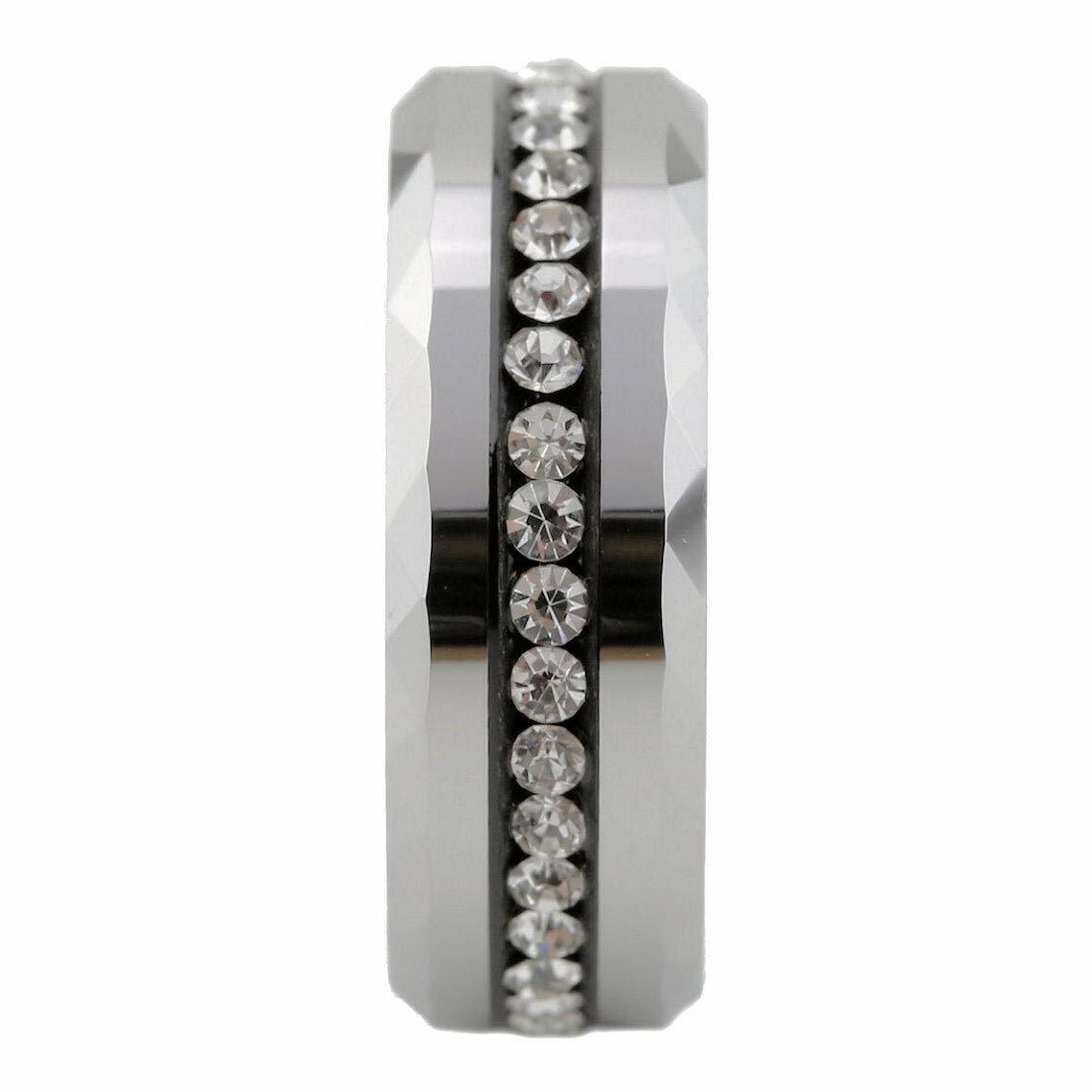 Tungsten Carbide Wedding Band Beveled Edge W/ CZ Filled Center 8mm Ring