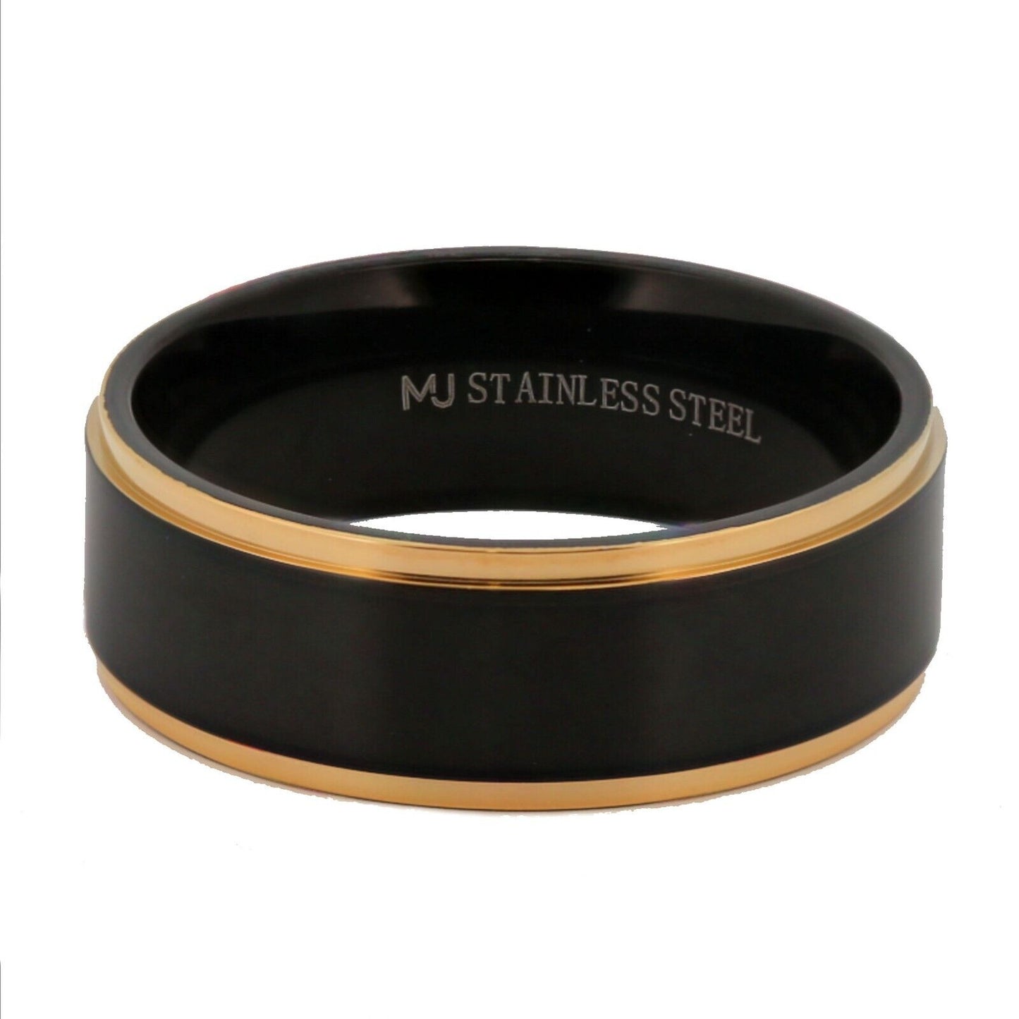 Bushed Stainless Steel 6mm or 8mm Black Plated Drop Down Edges Gold or Rose Gold