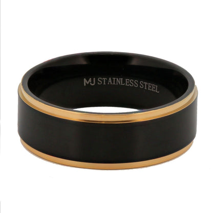 Bushed Stainless Steel 6mm or 8mm Black Plated Drop Down Edges Gold or Rose Gold