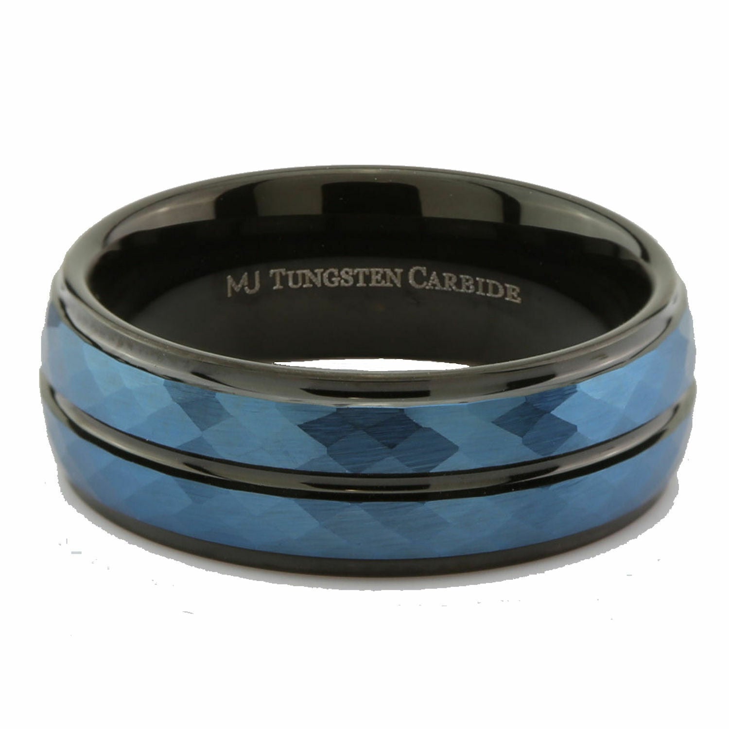 Tungsten Carbide 6 or 8mm Wedding Band Hammered Black and Blue Plated Ring