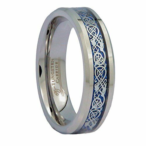 Tungsten Carbide Wedding Ring Styles Celtic Dragon Inlay comfort fit