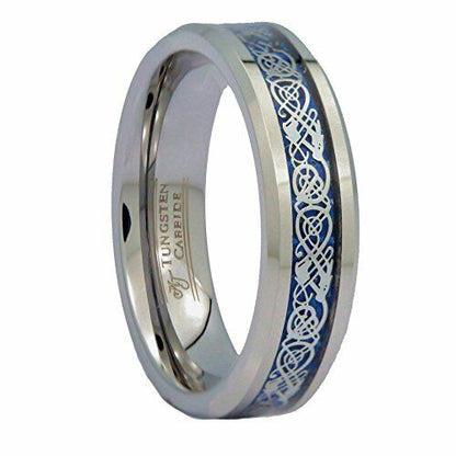 Tungsten Carbide Wedding Ring Styles Celtic Dragon Inlay comfort fit