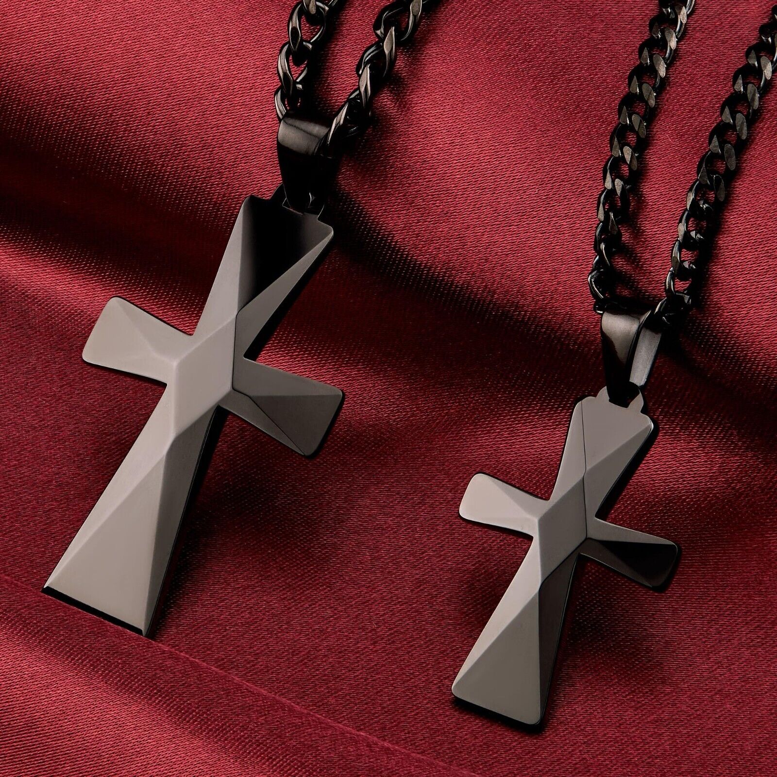 Tungsten Carbide Cross Pendants 16"-28" Stainless Steel Cuban Chain