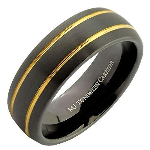 Rose Gold Plated or Gold Plated Stripes Tungsten Carbide Black Plated Ring