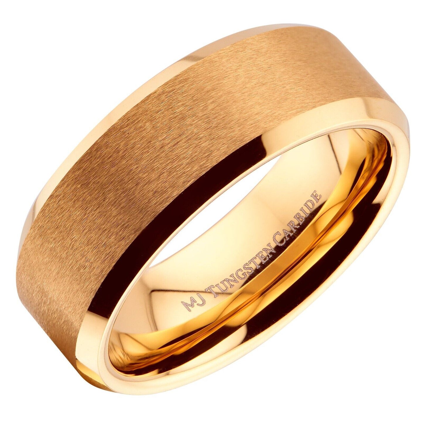 6mm or 8mm Brushed Gold Plated Tungsten Carbide Band Polished Edges Ring