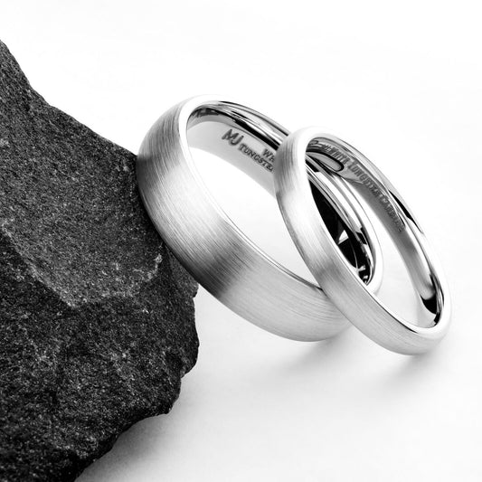 3mm or 6mm White Tungsten Carbide Brushed Domed Wedding Ring Size 10