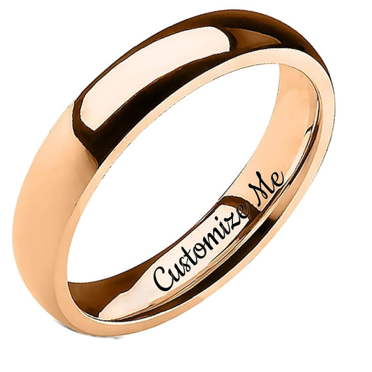 Custom Engraved Classic Stainless Steel Band Half Dome Ring Comfort Fit 