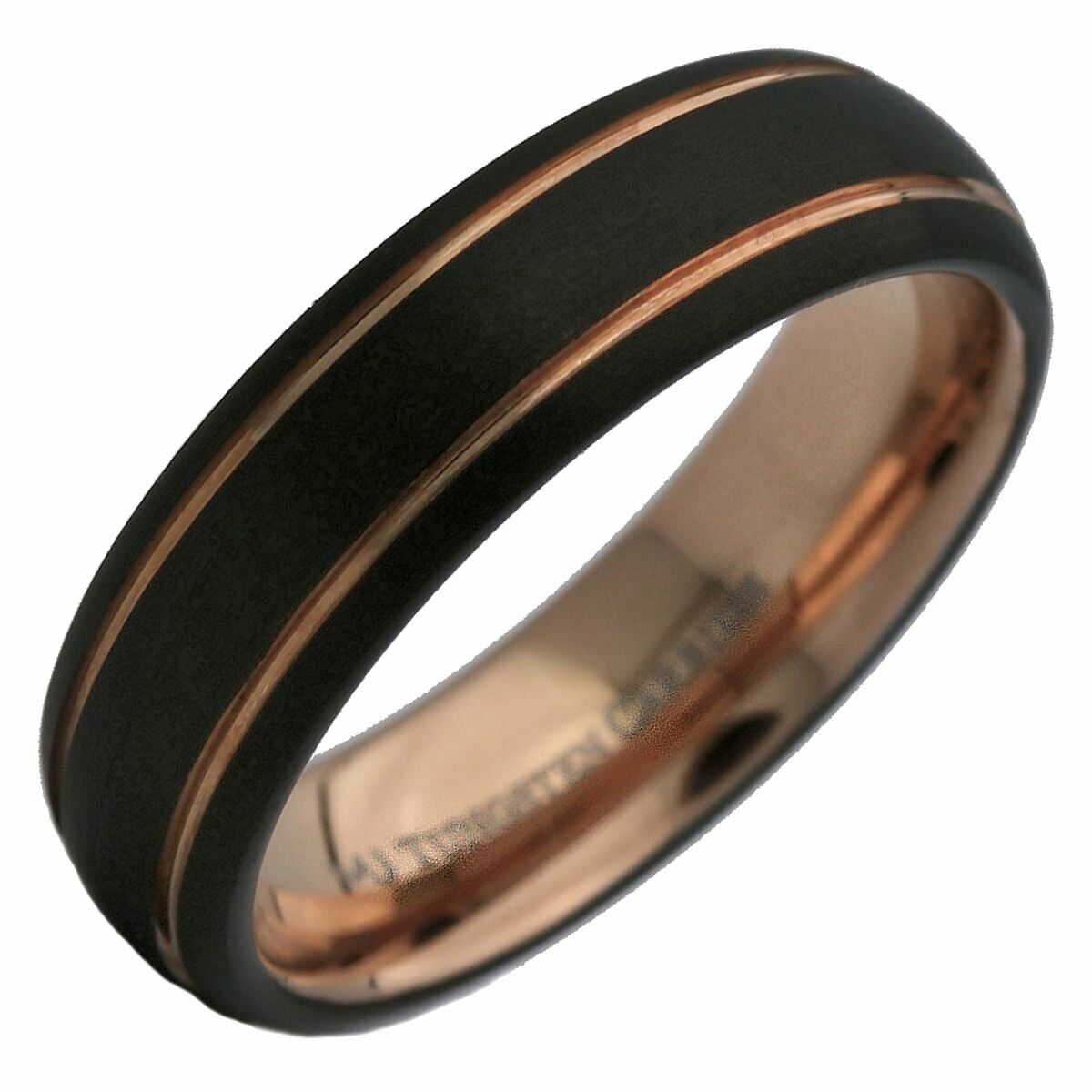Rose Gold Plated or Gold Plated Stripes Tungsten Carbide Black Plated Ring