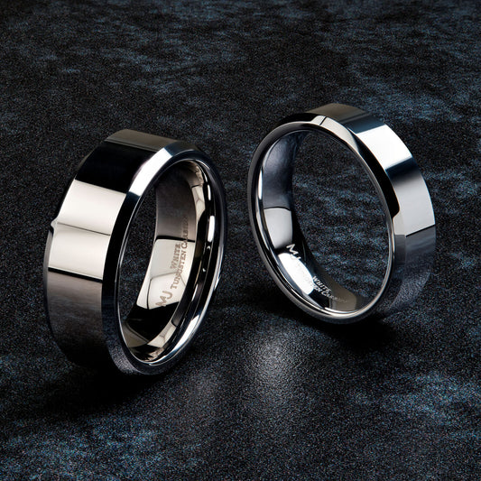 White Tungsten Carbide Mirror Polished With Beveled Edges Wedding Band Ring 