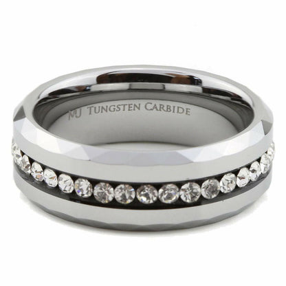 Tungsten Carbide Wedding Band Beveled Edge W/ CZ Filled Center 8mm Ring