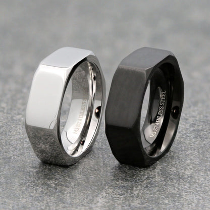 Stainless Steel Black Plated or Polished Finish Nut Style Ring 4mm 6mm or 8mm