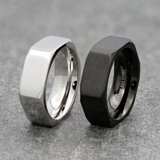 Stainless Steel Black Plated or Polished Finish Nut Style Ring 4mm 6mm or 8mm