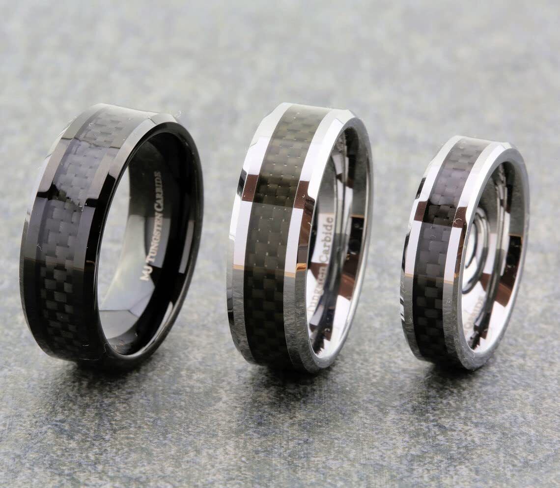 6mm or 8mm Mirror Polished or 8mm Black Plated Tungsten Carbide Wedding Ring Bla