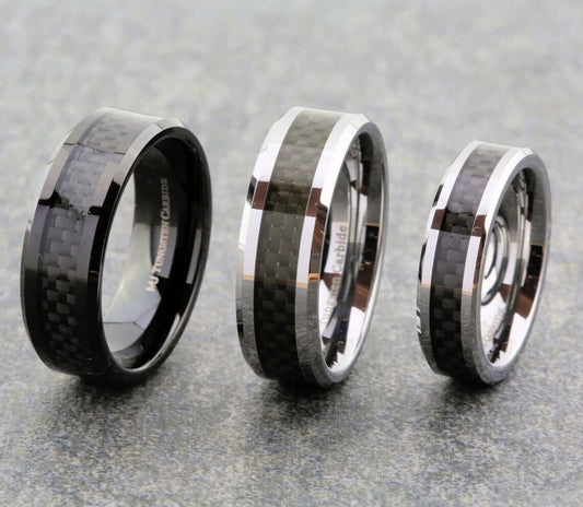 6mm or 8mm Mirror Polished or 8mm Black Plated Tungsten Carbide Wedding Ring Bla