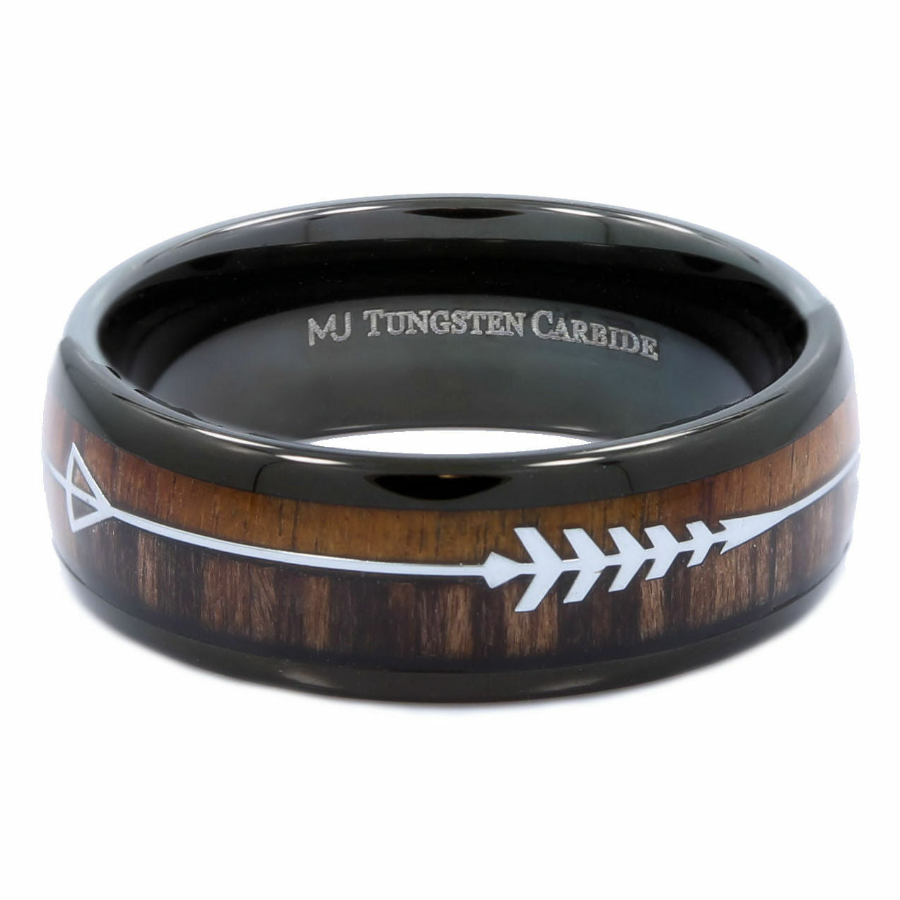 Koa & Pear Wood in Black Plated Tungsten Carbide Arrow Wedding Ring 6mm