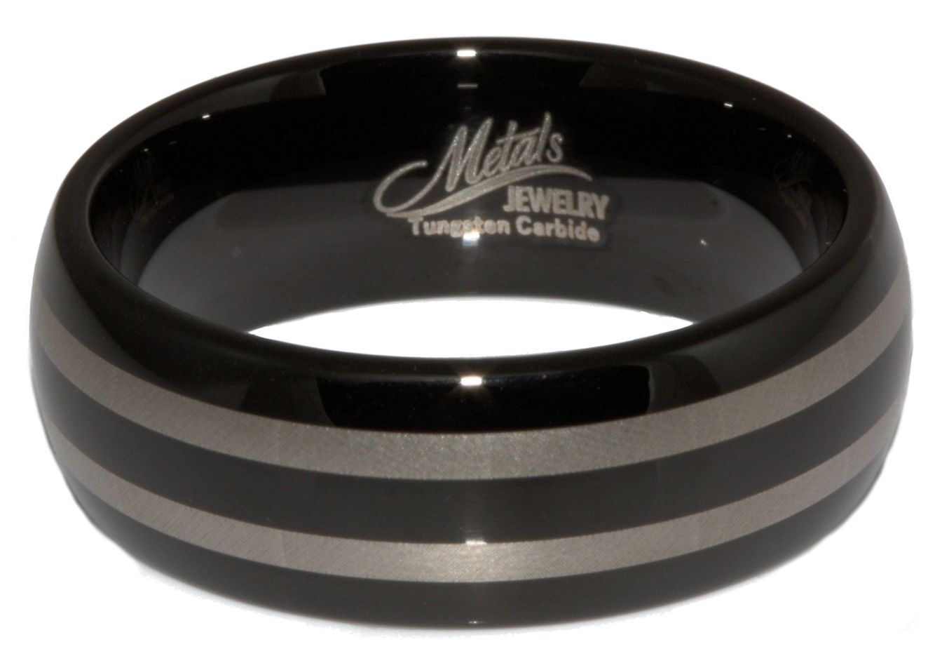 8mm Black Plated Laser Engraved Double Striped Tungsten Carbide Ring Size 6-13
