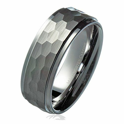 8mm Hammered Stepped Edges Tungsten Carbide Men's Band Wedding Ring