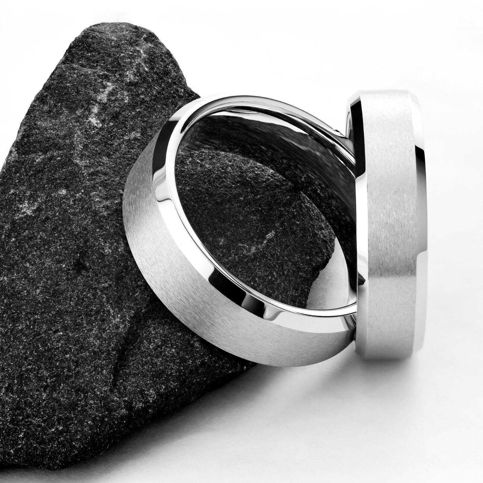 6mm Brushed White Tungsten Carbide Wedding Band Polished Edges Ring