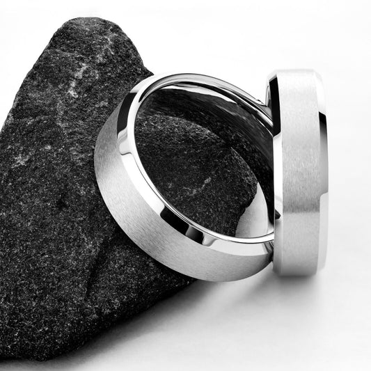 6mm Brushed White Tungsten Carbide Wedding Band Polished Edges Ring