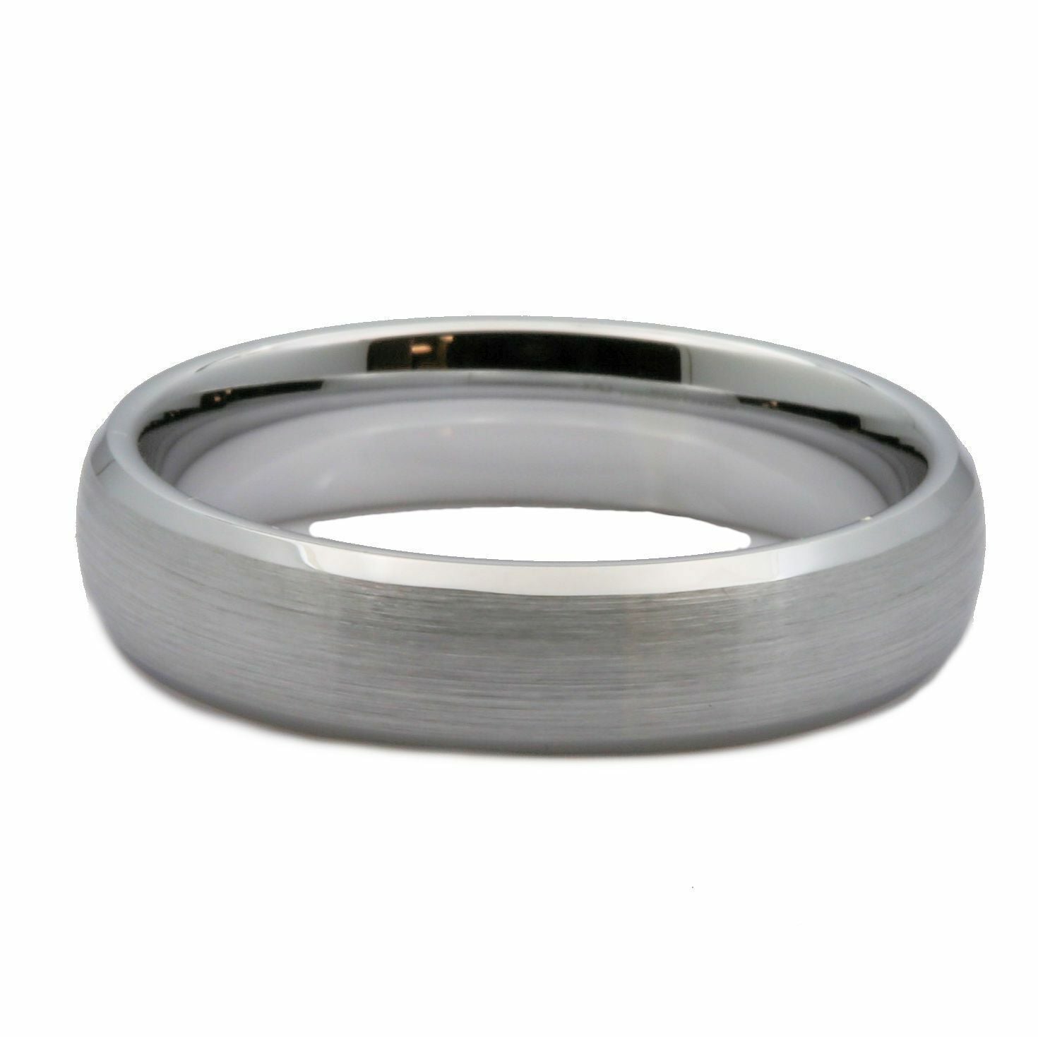 5mm White Tungsten Carbide Brushed Curved Polish Edge Wedding Band Ring