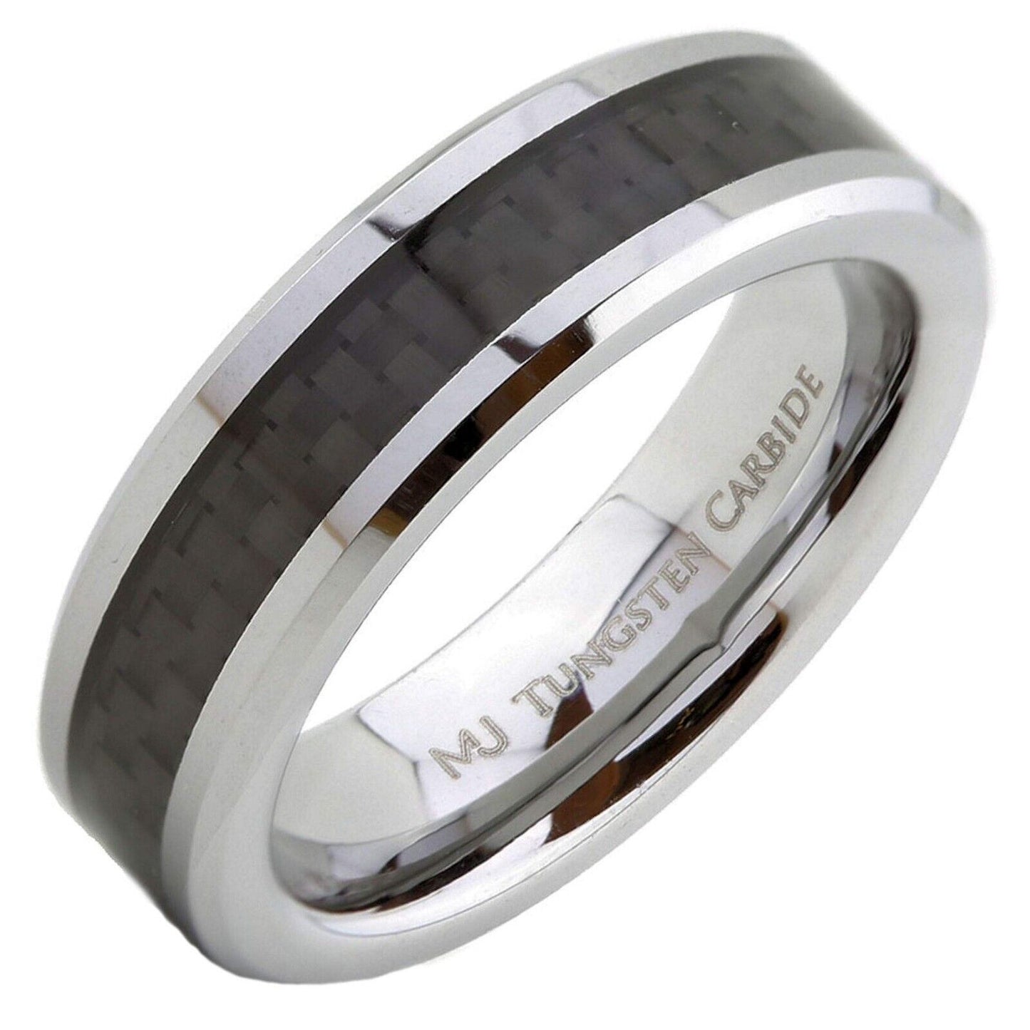 6mm or 8mm Mirror Polished or 8mm Black Plated Tungsten Carbide Wedding Ring Bla