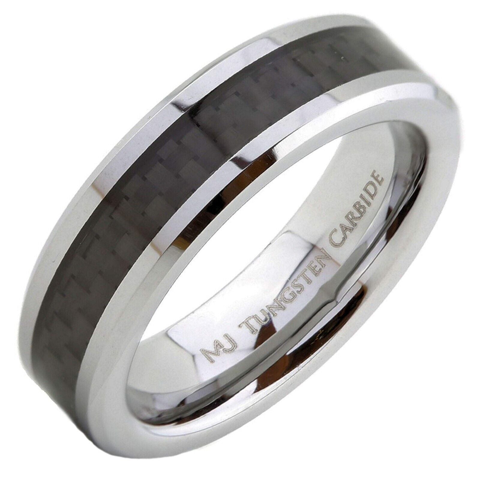 6mm or 8mm Mirror Polished or 8mm Black Plated Tungsten Carbide Wedding Ring Bla