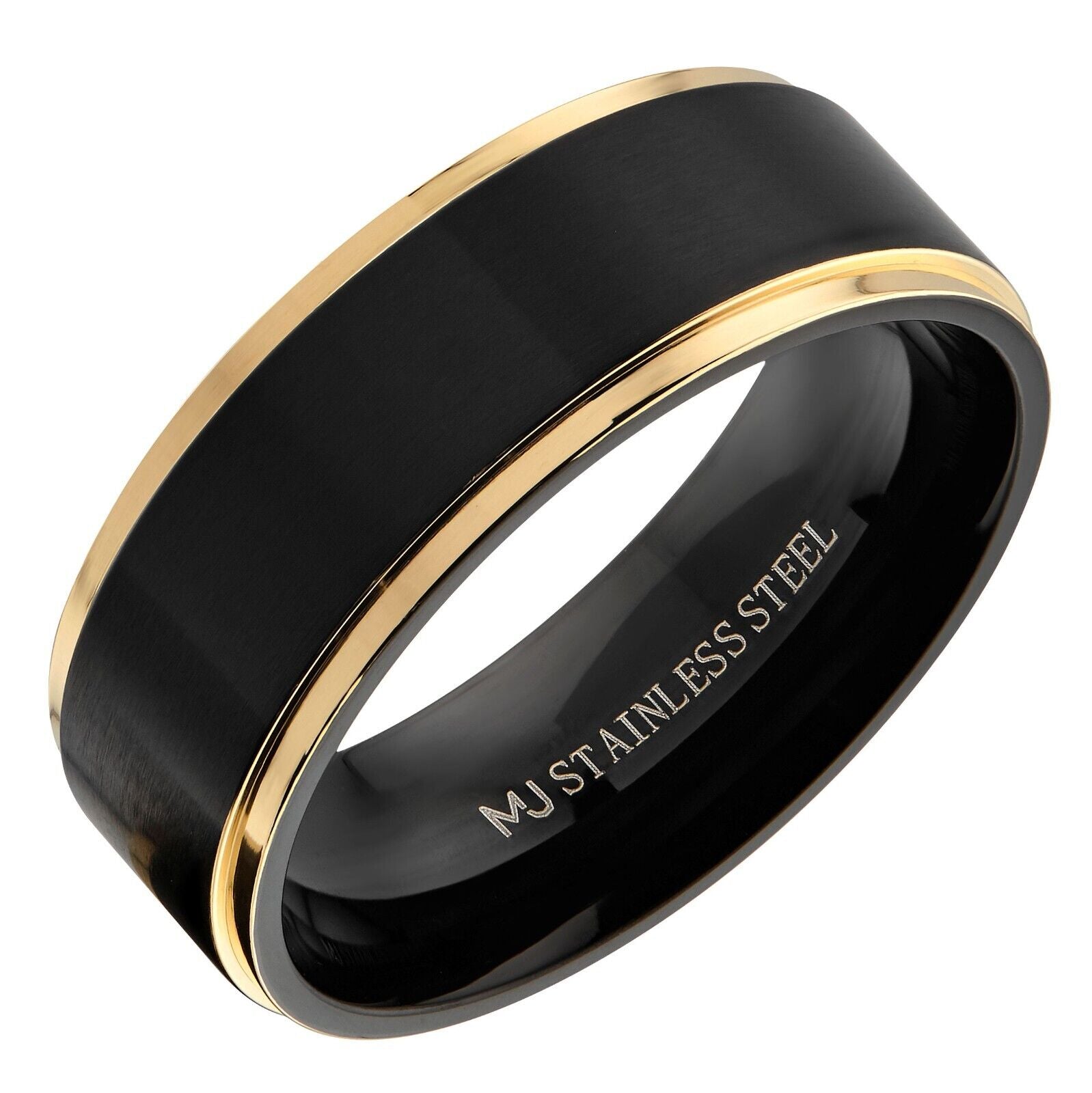 Bushed Stainless Steel 6mm or 8mm Black Plated Drop Down Edges Gold or Rose Gold