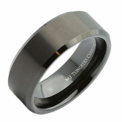 Black Plated Tungsten Carbide Beveled Edge Wedding Band Ring 6mm or 8mm