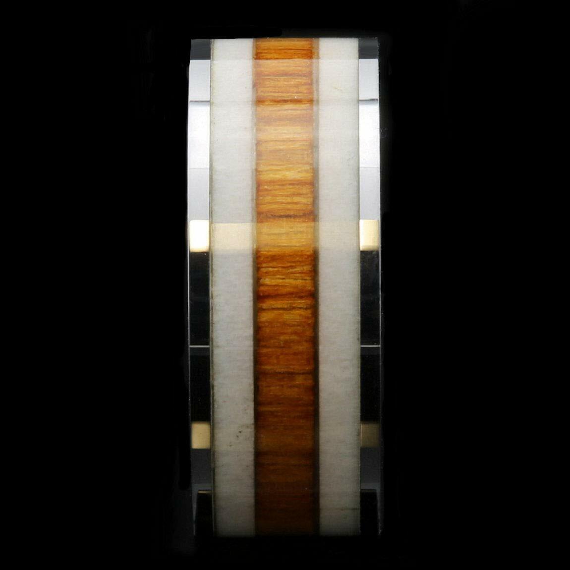 Deer Antler and Koa Wood Inlay Tungsten Carbide Wedding Band 9mm Ring