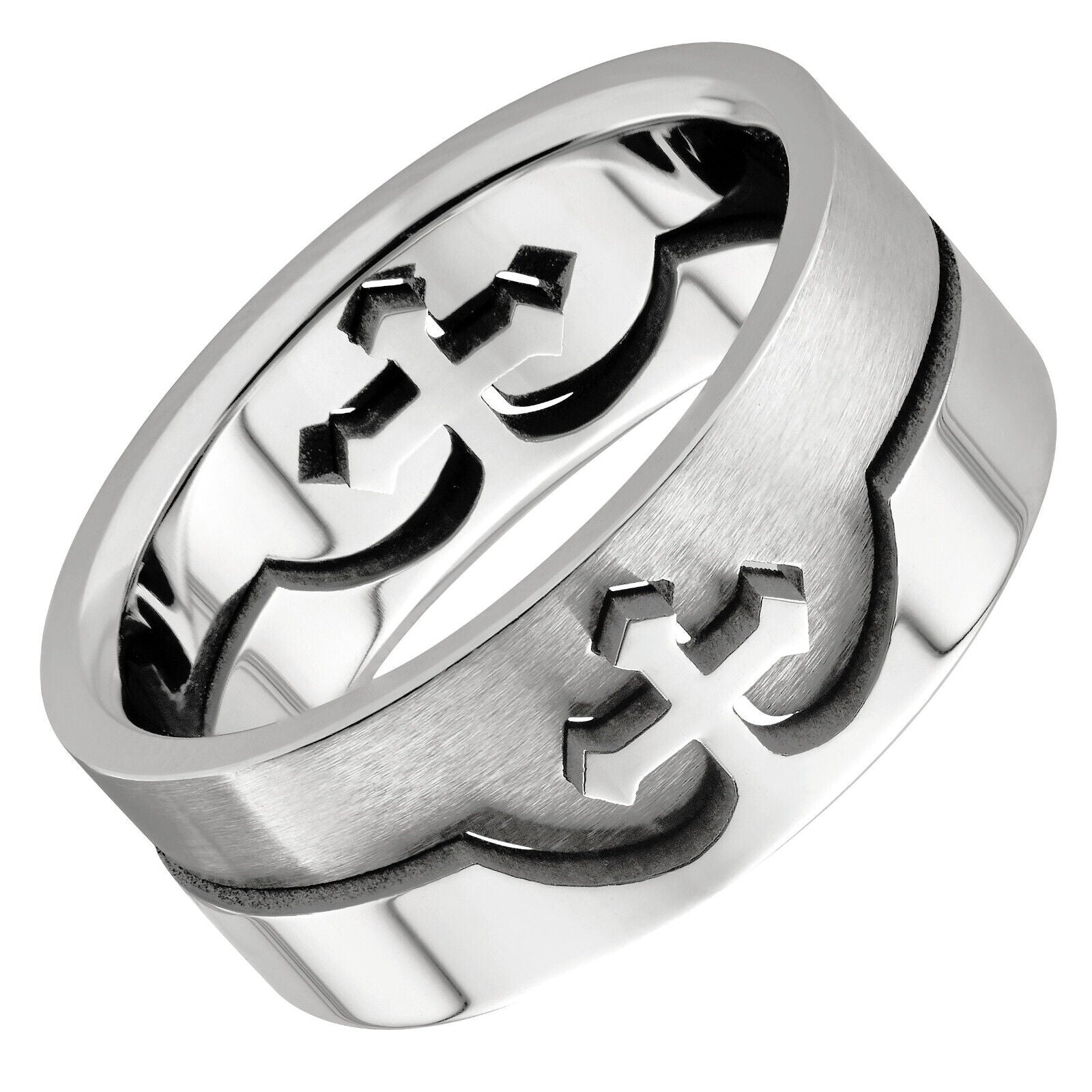 Cross Puzzle Ring 316L Surgical Grade Stainless Steel 8mm Sizes 5 to 14