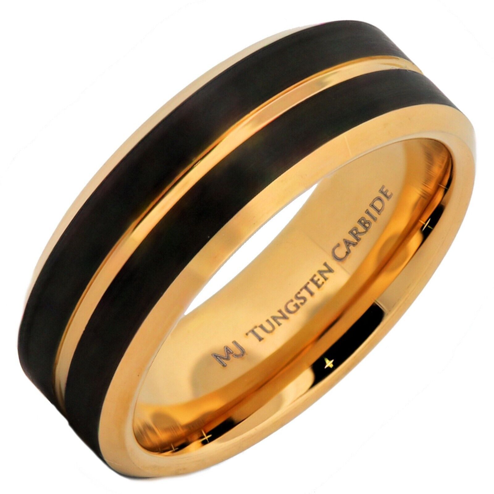 Tungsten Carbide 8mm Gold Plated Wedding Band with a Black Plated Face