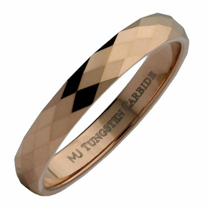 3mm Rose Gold Plated Faceted Honeycomb Pattern Tungsten Carbide Wedding Ring