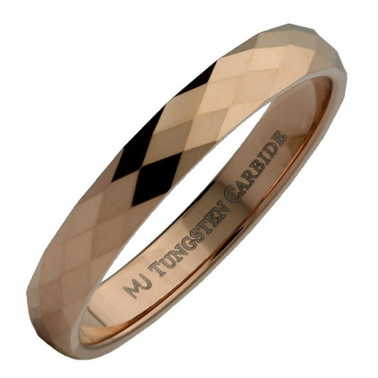 3mm Rose Gold Plated Faceted Honeycomb Pattern Tungsten Carbide Wedding Ring