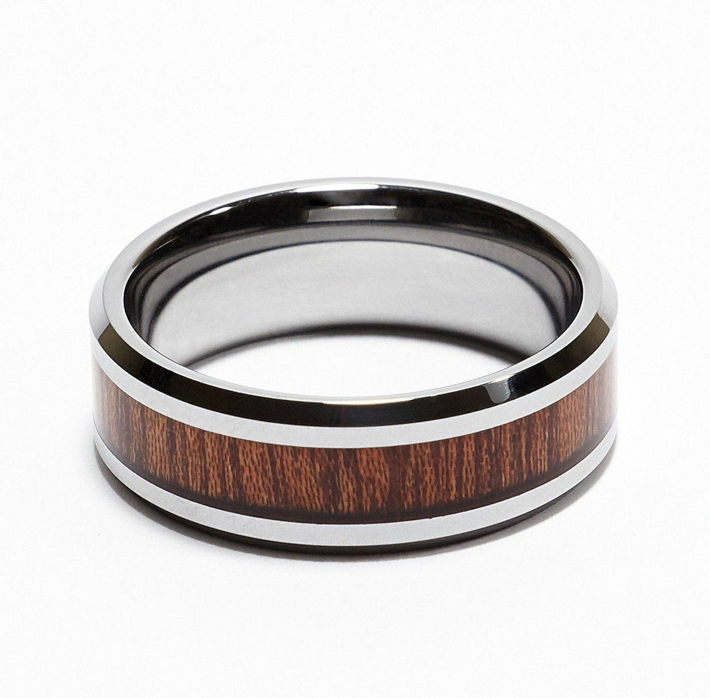 8mm Tungsten Carbide Rosewood Inlay Wedding Ring Comfort Fit